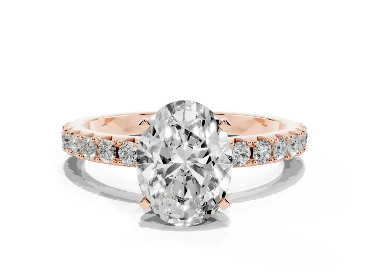 Oval Cut Diamond Solitaire Pavé Band with Four-Prong Setting Rose gold