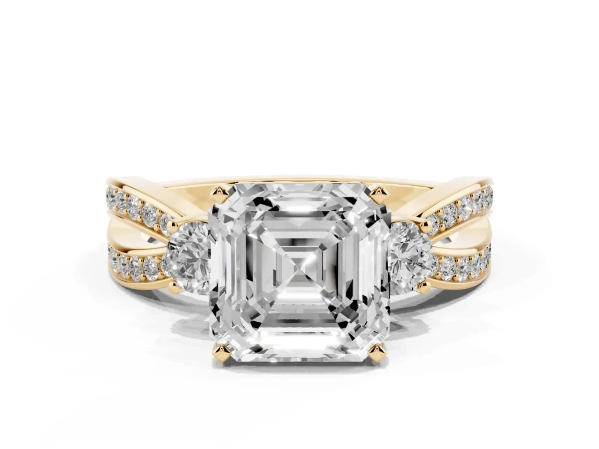 Three-Stone Asscher Cut Cut Diamond Twist Band with Prong Setting Yellow gold