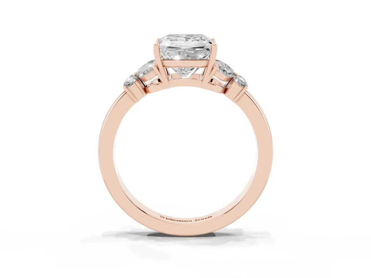 Princess Cut Cut Solitaire Floral Diamond Ring with Four-Prong Setting Rose gold
