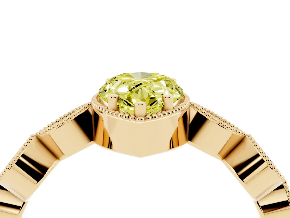 Fancy Yellow Pear Cut Diamond Vintage Milgrain Ring with Round Stations Yellow gold