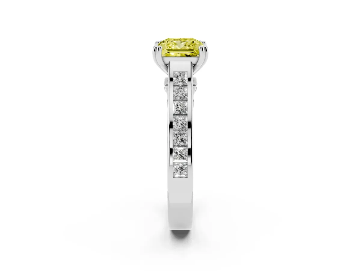 Fancy Yellow Princess Cut Cut Channel Set Solitaire Engagement Ring with Prong Setting Platinum