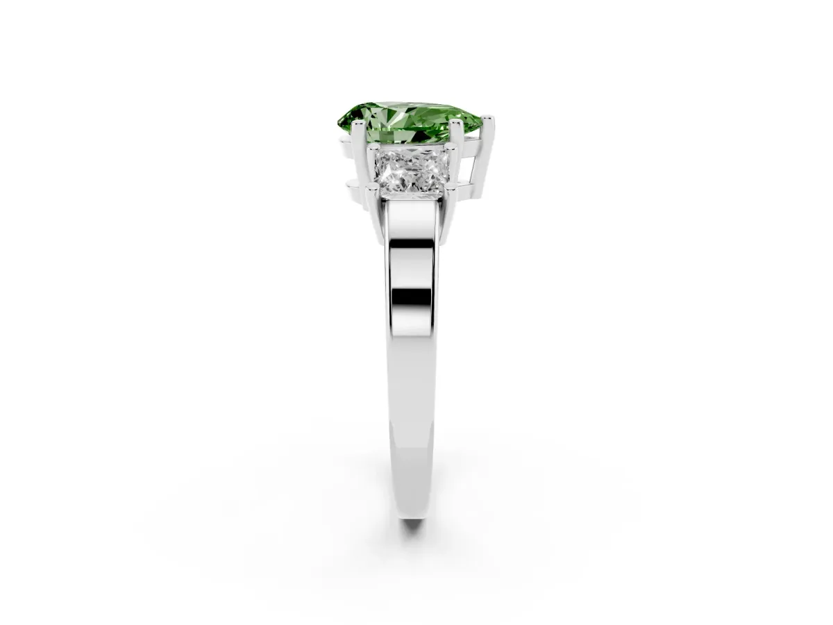 Fancy Green Three-Stone Pear Cut Cut Solitaire Ring with Prong Setting Silver