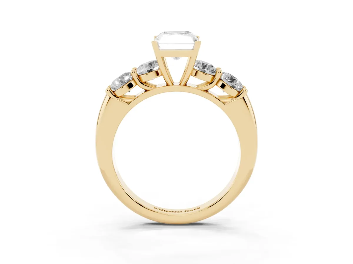 Radiant Cut Cut Five-Stone Prong Set Diamond Ring with Classic Band Yellow gold