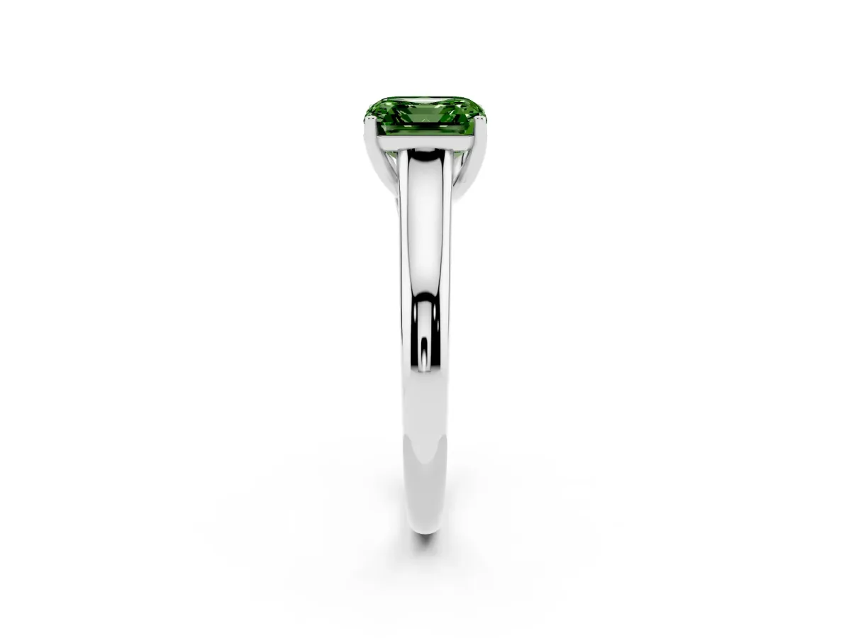Fancy Green Asscher Cut Solitaire Engagement Ring with Tapered Band and Four-Prong Setting Silver