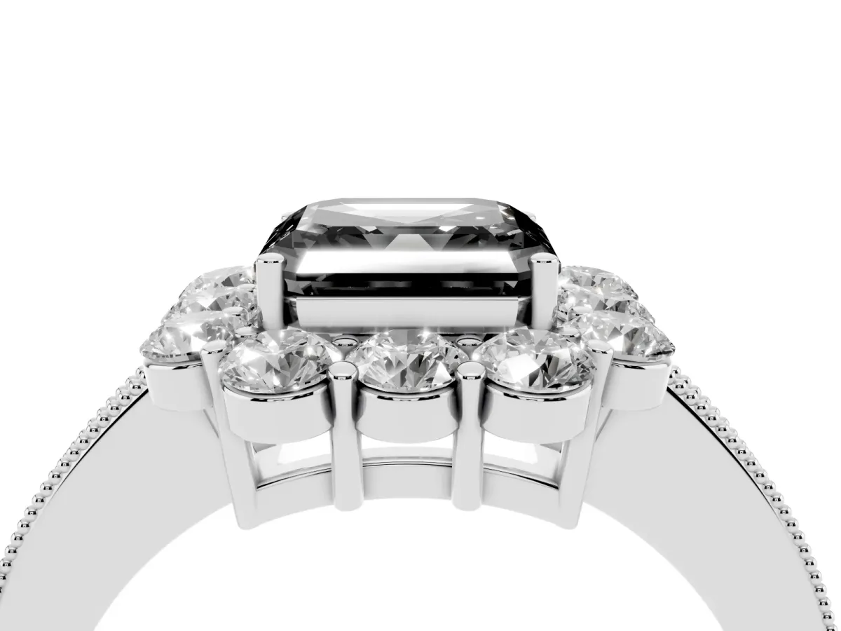Fancy Black Asscher Cut Cut Halo Diamond Pavé Engagement Ring with Milgrain Detailing Platinum