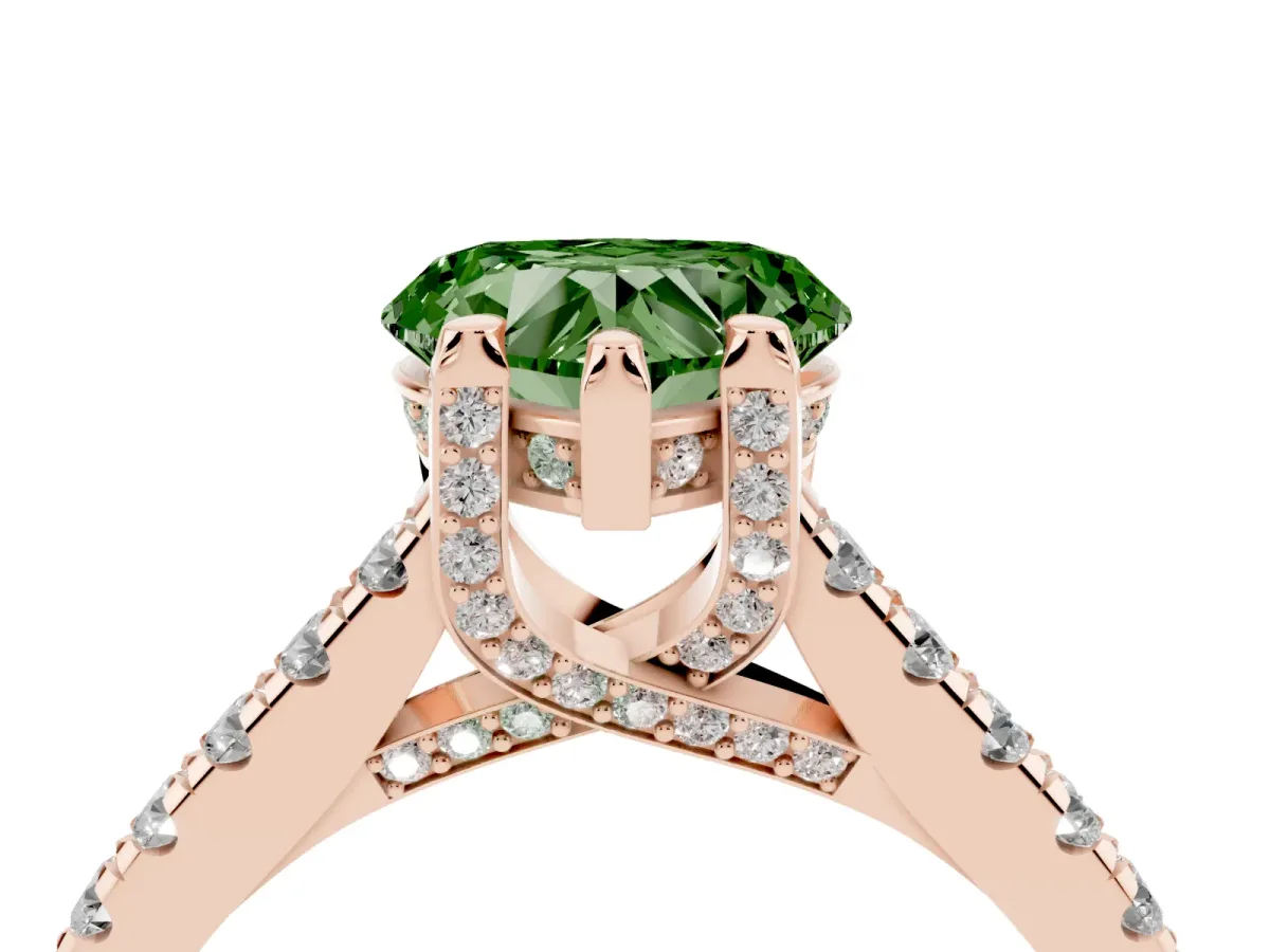 Fancy Green Heart Cut Brilliant Diamond Solitaire with Pavé Band and Four-Prong Setting Rose gold
