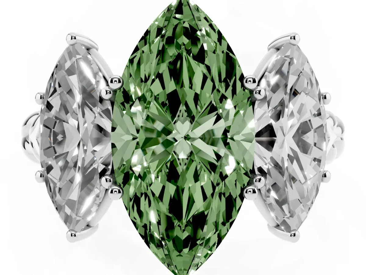Fancy Green Three-Stone Marquise Cut Diamond Braided Band Ring with Four-Prong Setting Silver