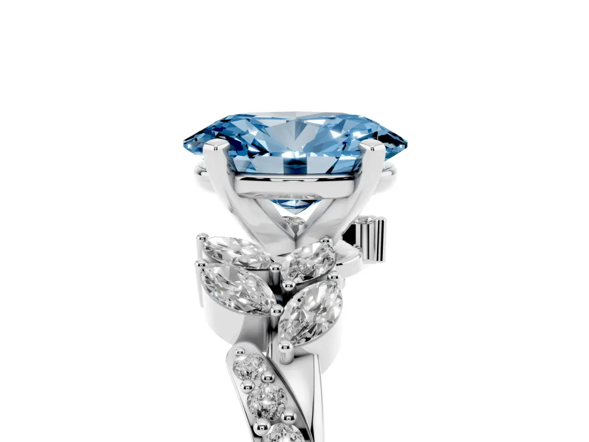 Fancy Blue Oval Cut Solitaire Marquise Twist Band with Six-Prong Setting Silver