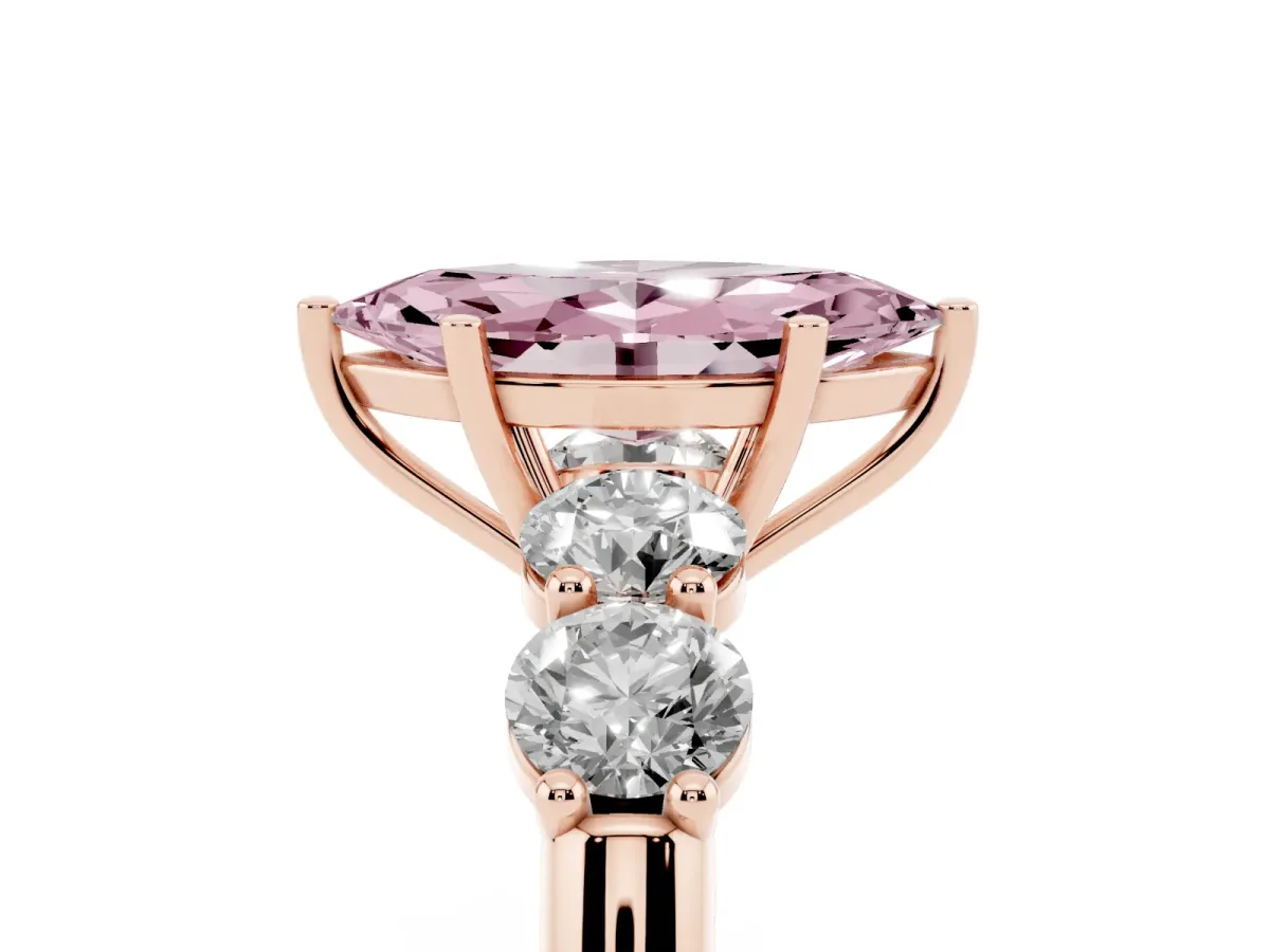 Fancy Pink Marquise Cut Cut Five-Stone Prong Set Diamond Ring with Classic Band Rose gold