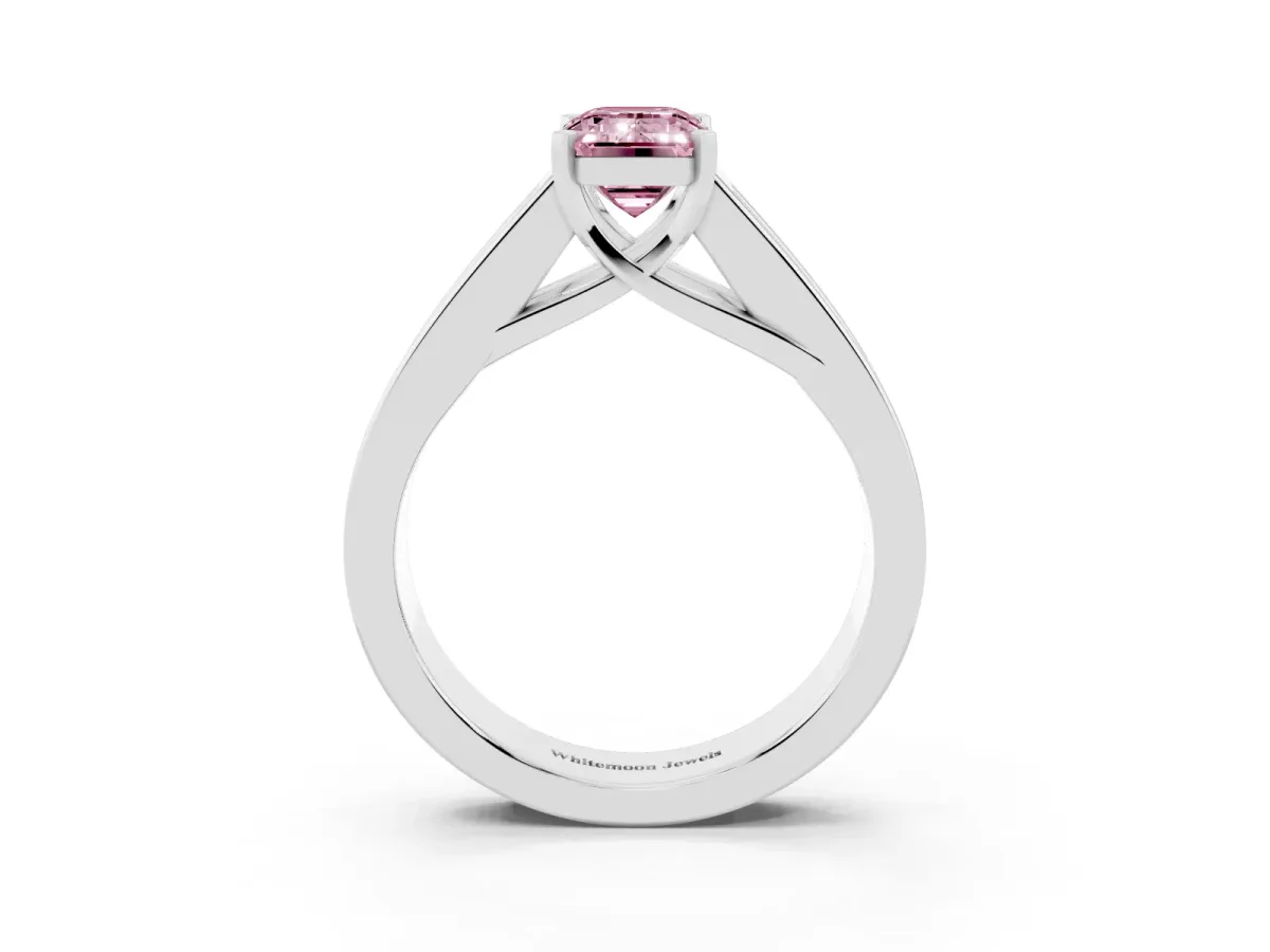 Fancy Pink Emerald Cut Cut Channel Set Solitaire Ring with Four-Prong Setting Platinum