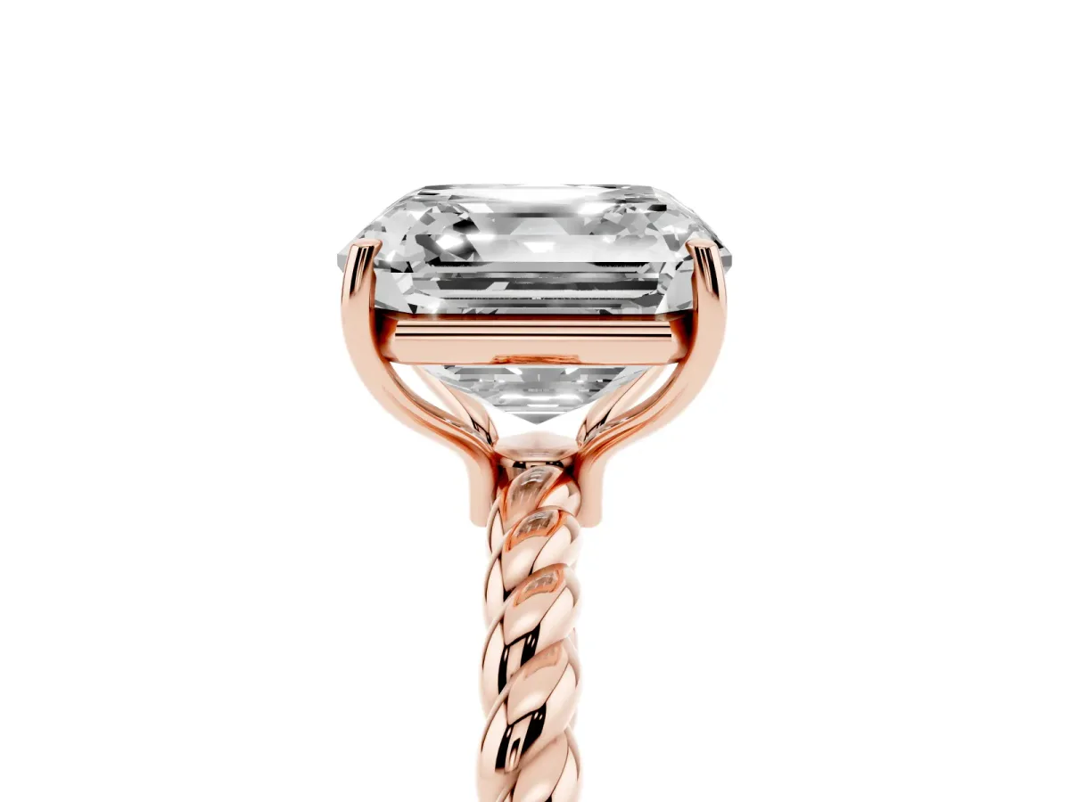 Asscher Cut Solitaire Twist Band Ring with Four-Prong Setting Rose gold