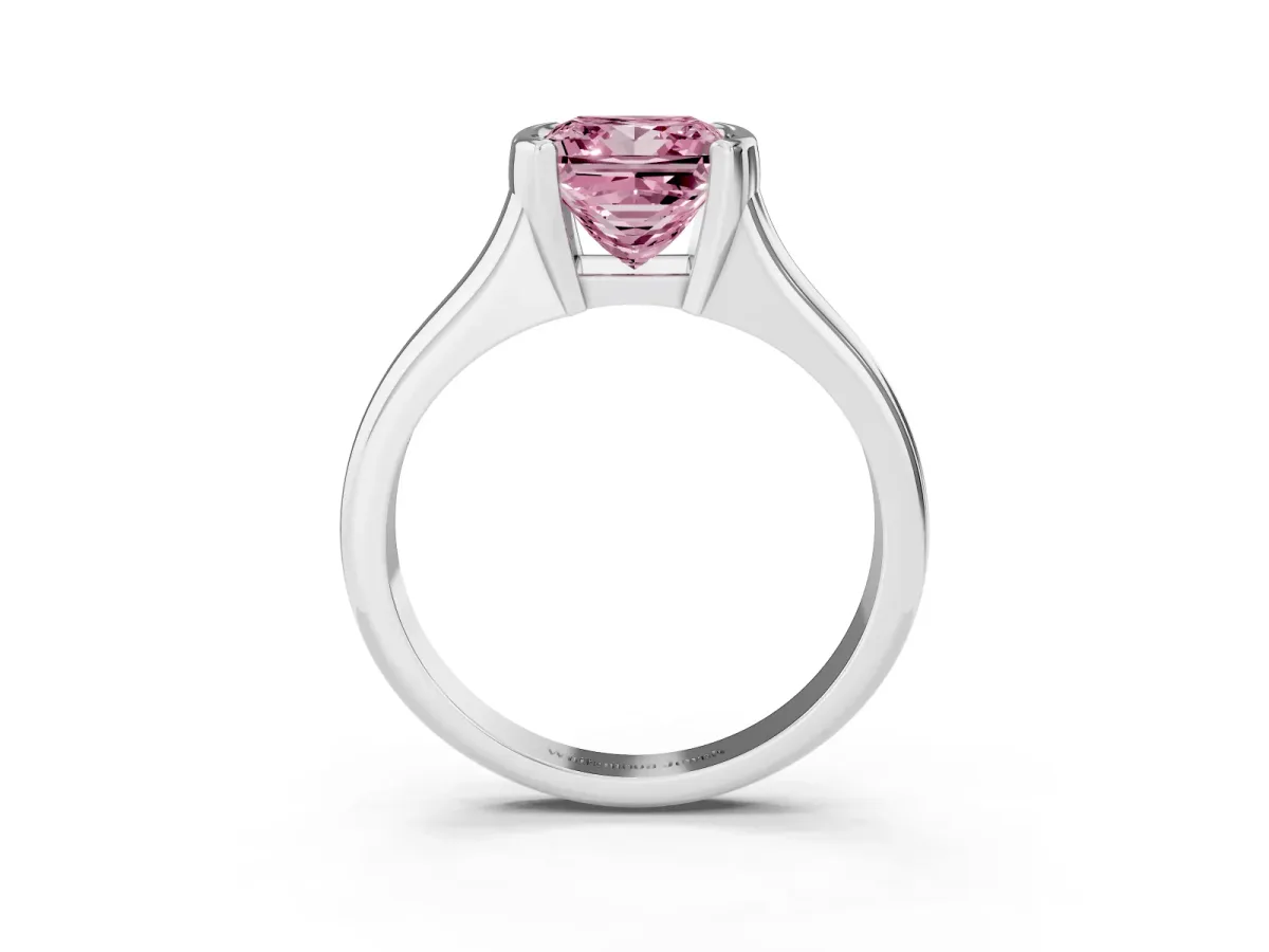 Fancy Pink Princess Cut Solitaire Tension Set Diamond Ring with Split Shank Band Platinum