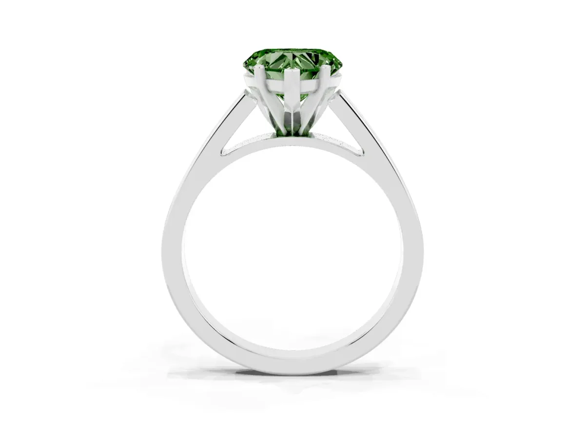 Fancy Green Heart Cut Solitaire Engagement Ring with Four-Prong Setting and Tapered Band Silver