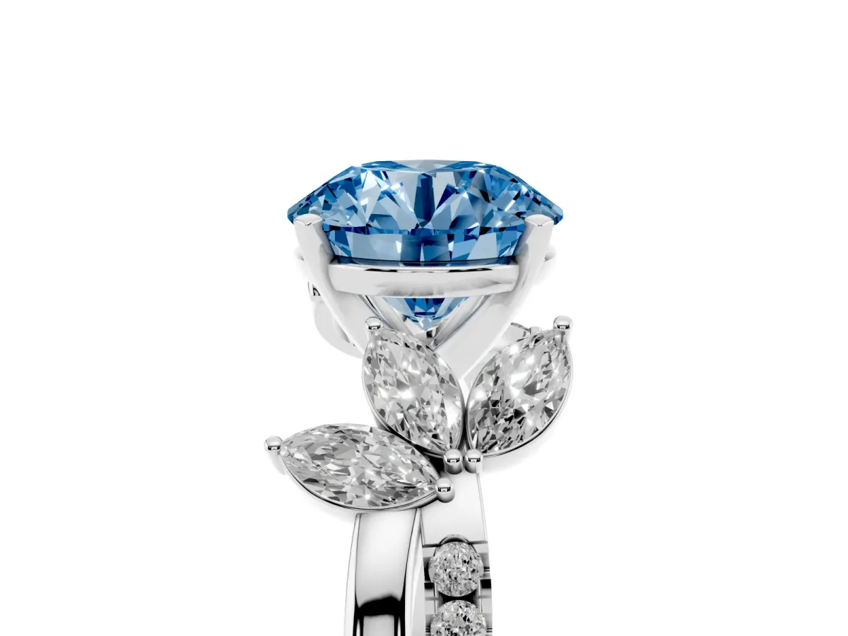 Fancy Blue Round Cut Diamond Floral Vine Solitaire Engagement Ring Platinum