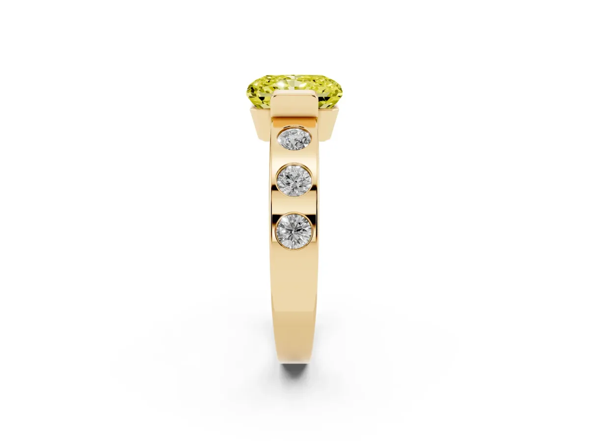 Fancy Yellow Radiant Cut Brilliant Channel-Set Diamond Ring with Bezel Prong Setting Yellow gold