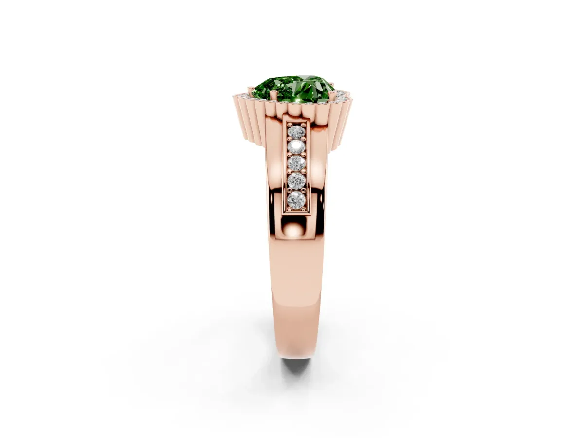 Fancy Green Heart Cut Cut Halo Pave Band Four-Prong Ring Rose gold