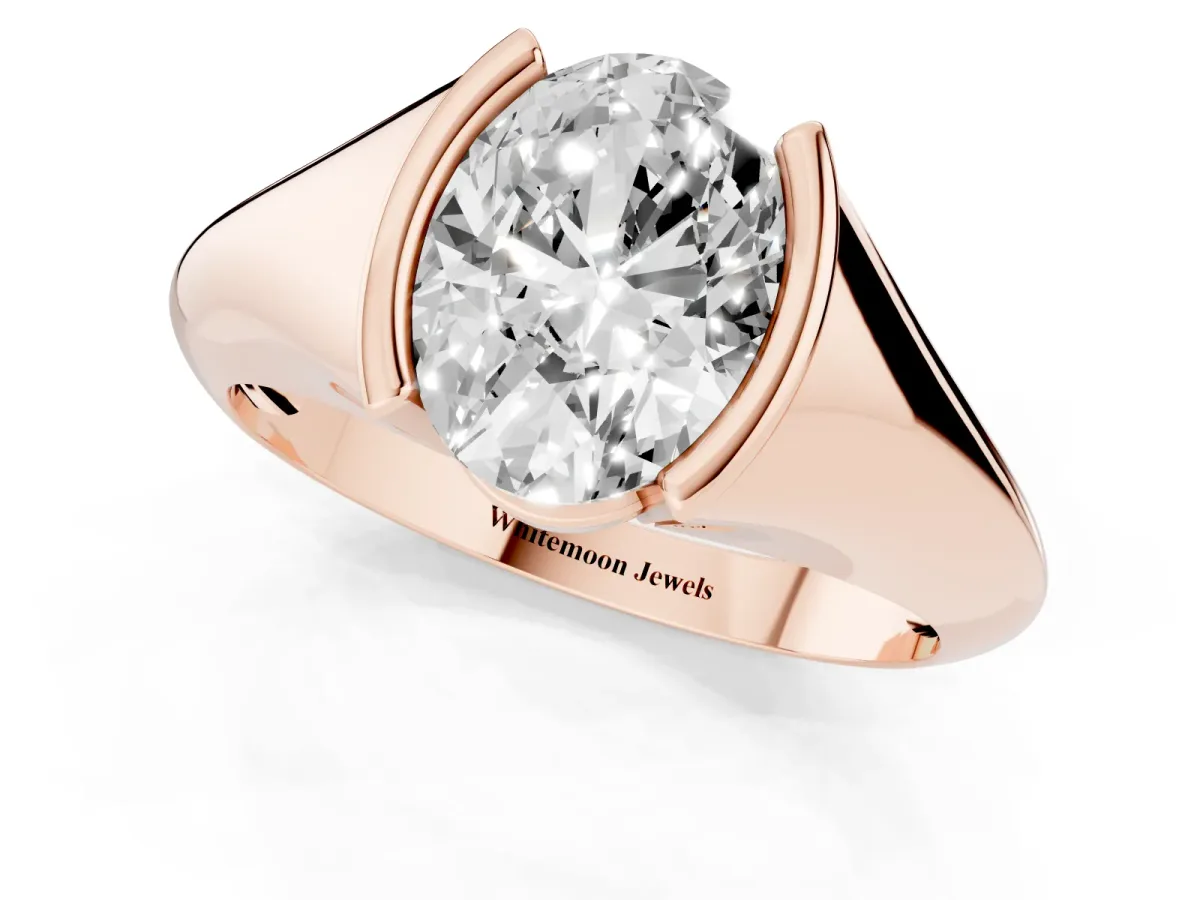 Oval Cut Solitaire Tension Set Diamond Ring Rose gold