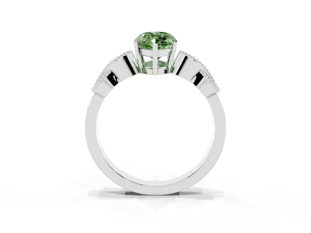 Fancy Green Marquise Cut Solitaire Milgrain Leaf Band with Prong Setting Platinum