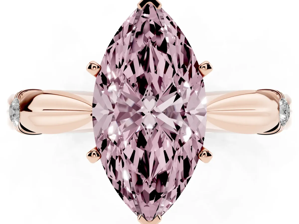Fancy Pink Marquise Cut Solitaire Diamond Twisted Band with Four-Prong Setting Rose gold