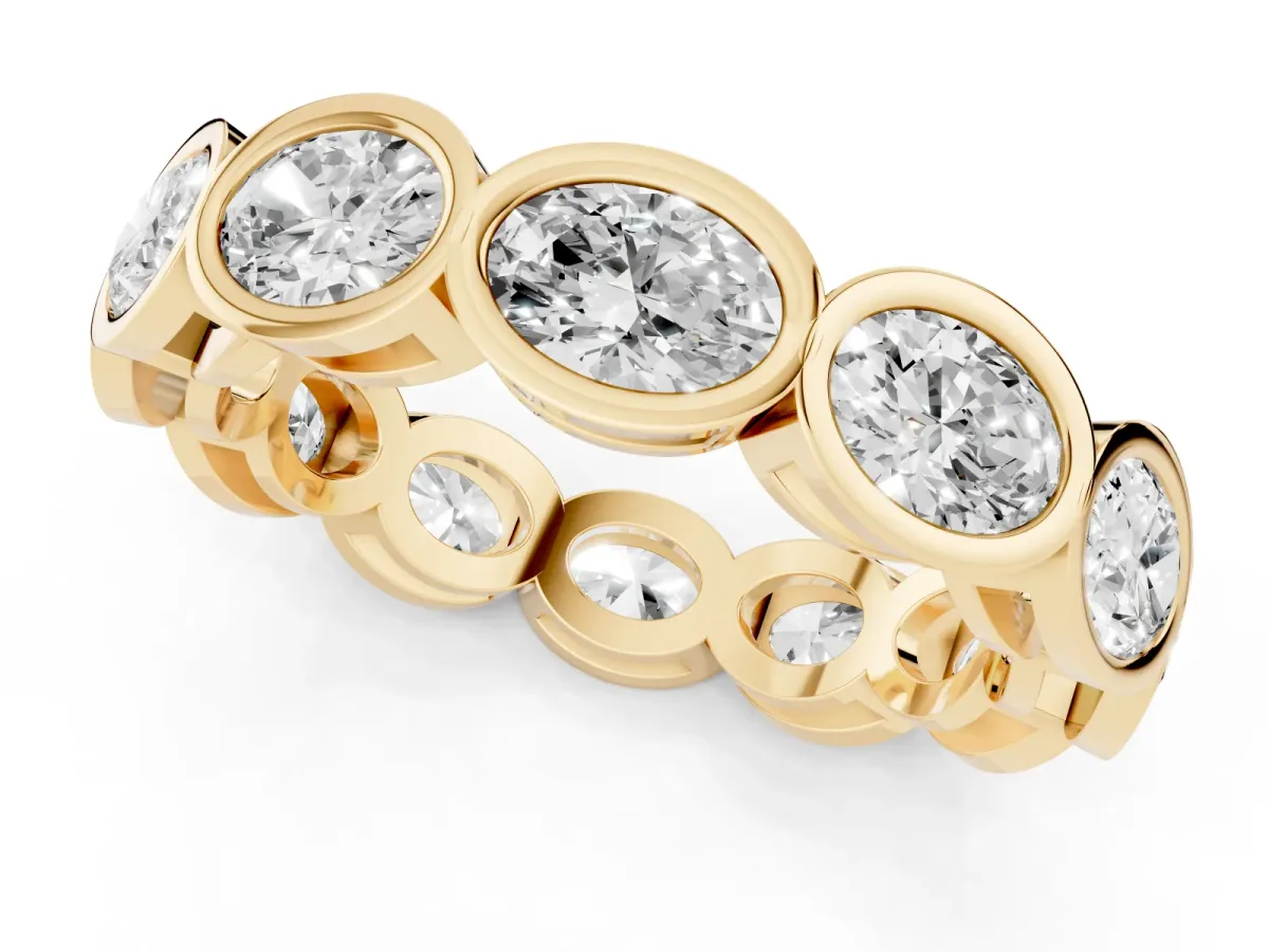 Oval Diamond Bezel Set Eternity Wedding Band Yellow gold