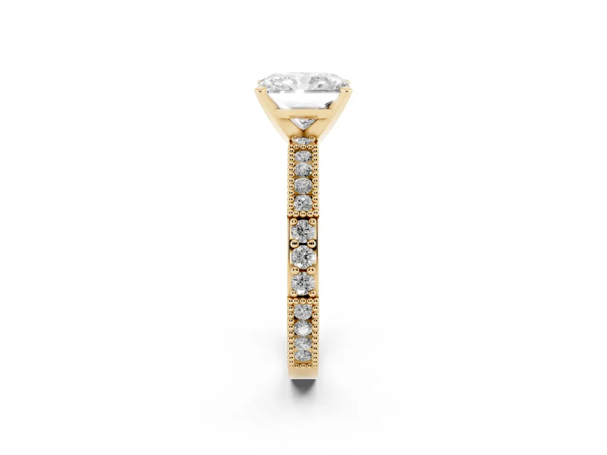 Radiant Cut Solitaire with Pavé Band and Four-Prong Setting Yellow gold