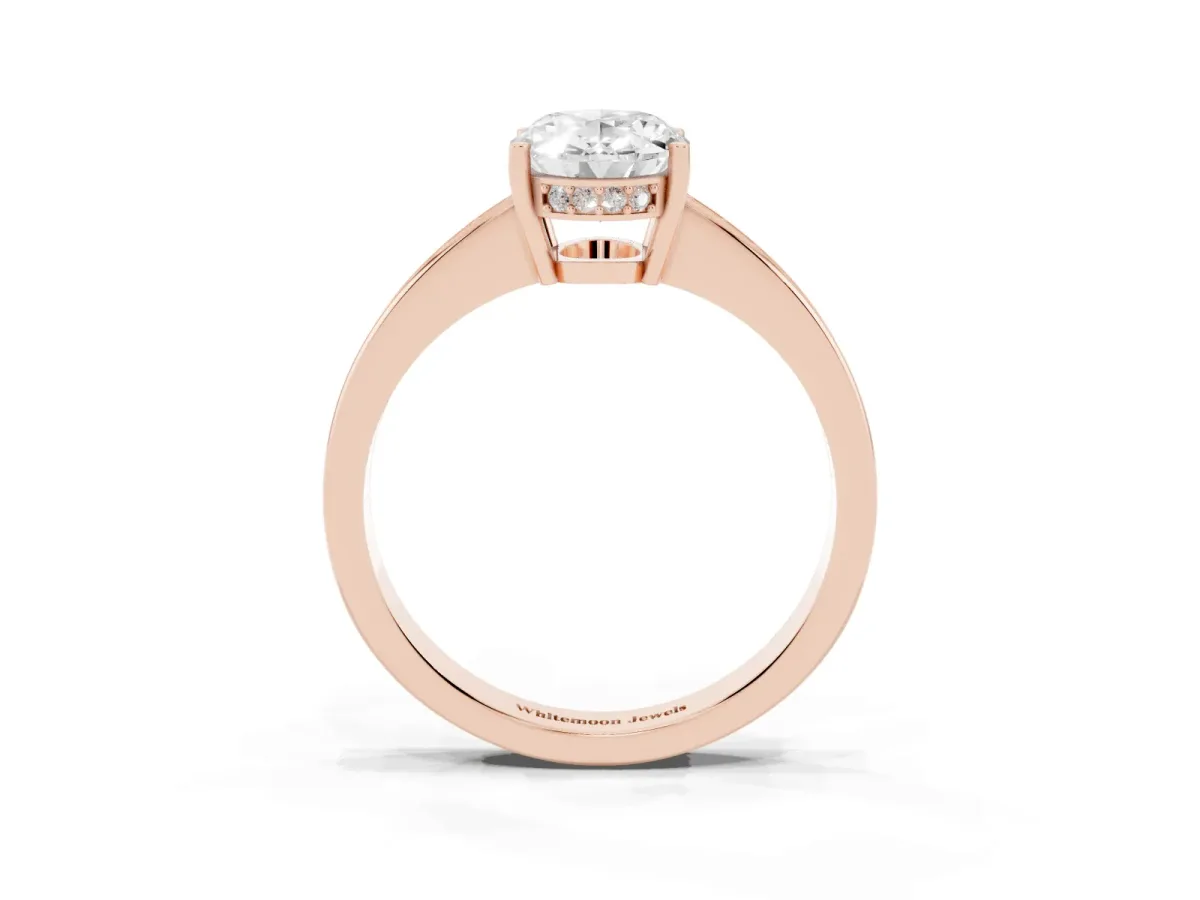 Oval Cut Solitaire Pavé Band Prong Setting Ring Rose gold