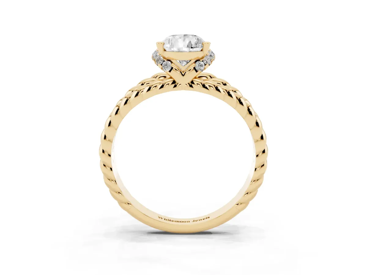 Pear Cut Halo Twisted Band Four-Prong Ring Yellow gold