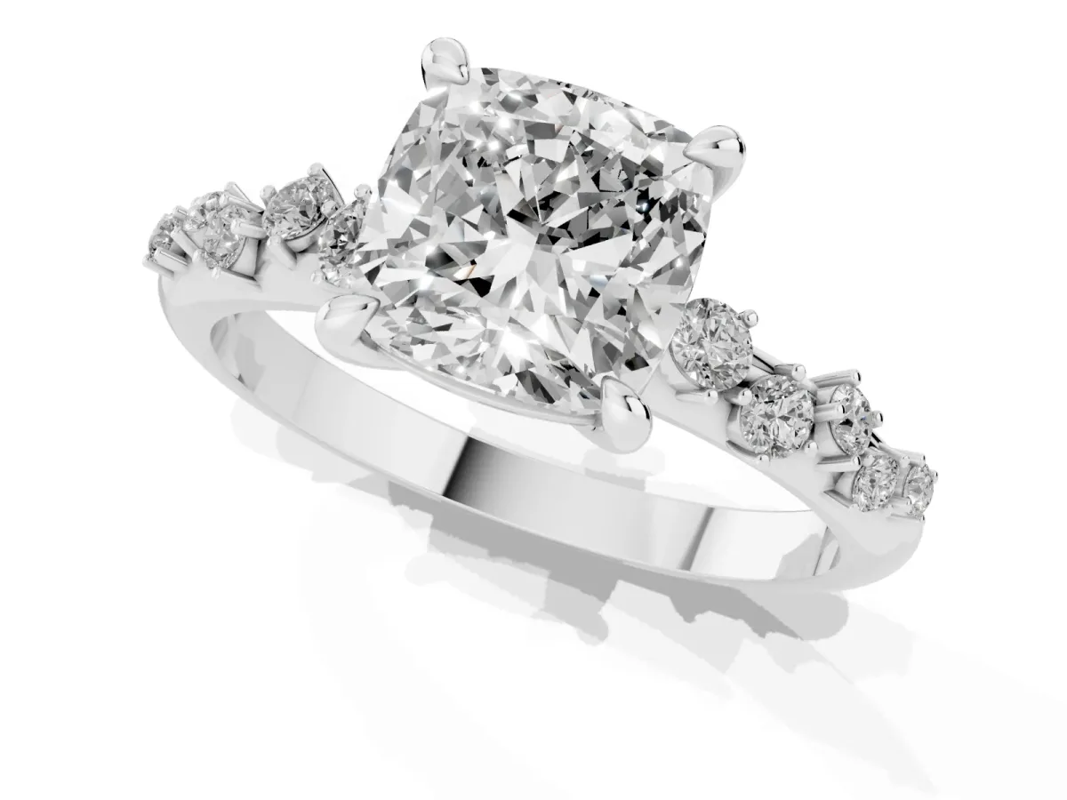 Cushion Cut Cut Diamond Vine Band with Four-Prong Setting Platinum