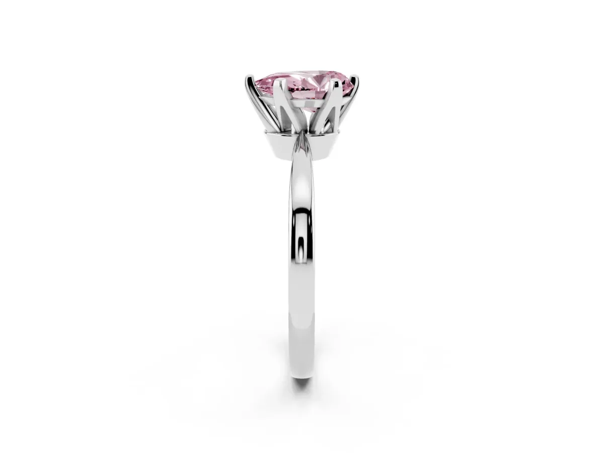 Fancy Pink Pear Cut Solitaire Engagement Ring with Six-Prong Setting and Tapered Band Platinum
