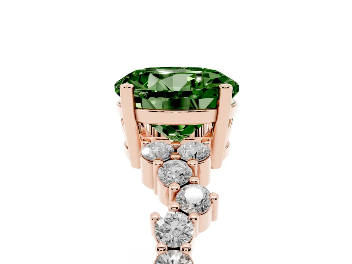 Fancy Green Round Cut Diamond Scattered Round Accent Ring with Prong Setting Rose gold