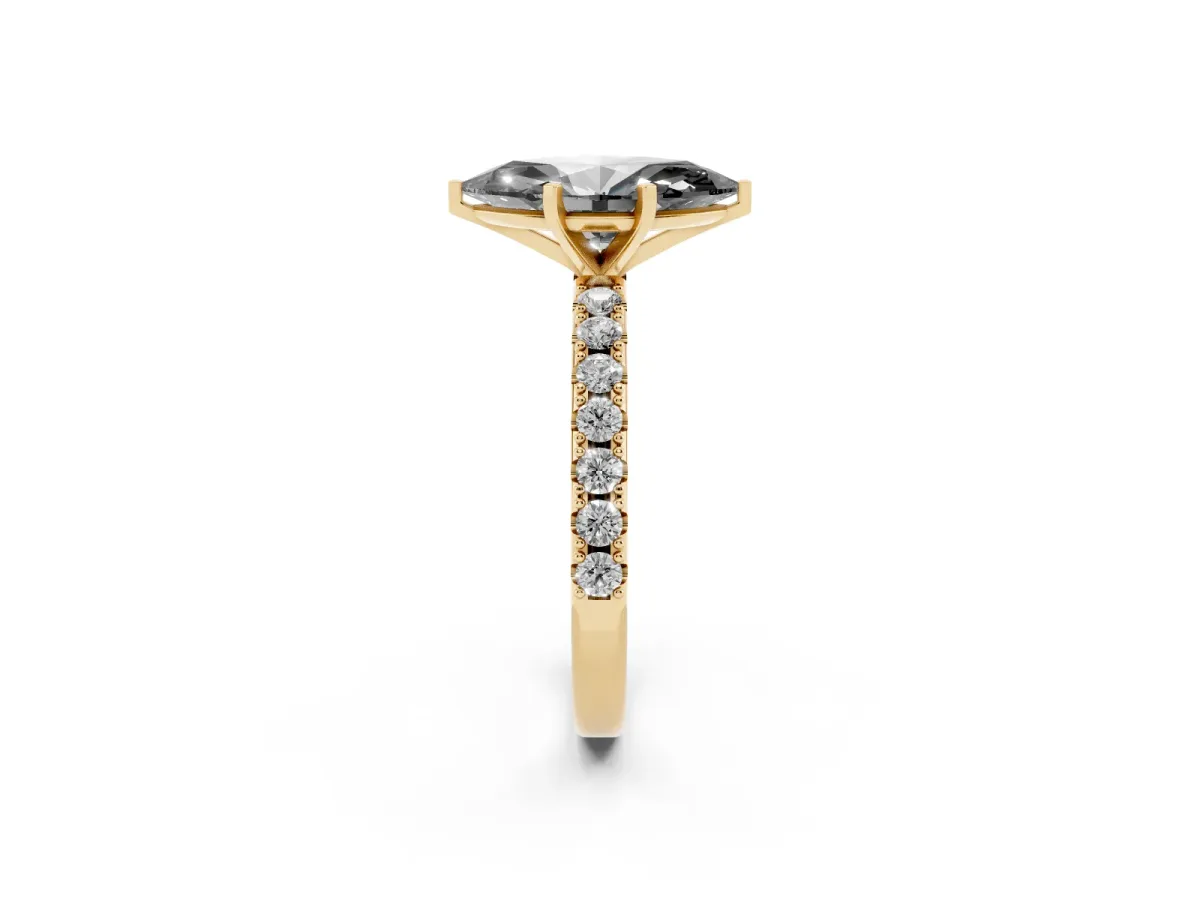 Fancy Black Marquise Cut Diamond Solitaire Pavé Band with Four-Prong Setting Yellow gold
