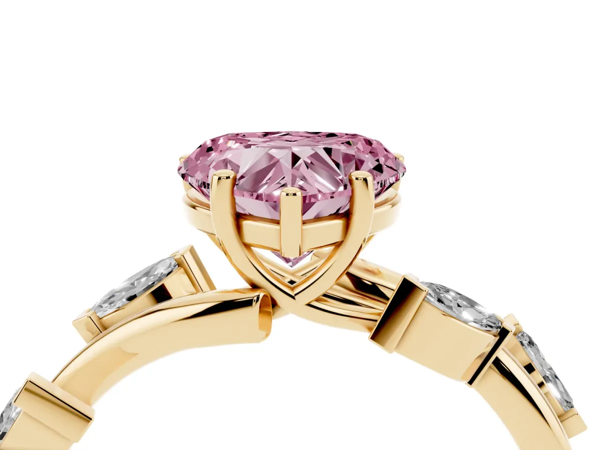 Fancy Pink Heart Cut Solitaire Twisted Band Marquise Accent Prong Setting Ring Yellow gold