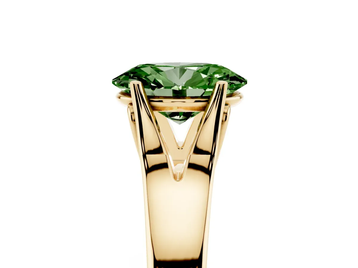 Fancy Green Oval Cut Solitaire Diamond Ring with Cathedral Band and Four-Prong Setting Yellow gold