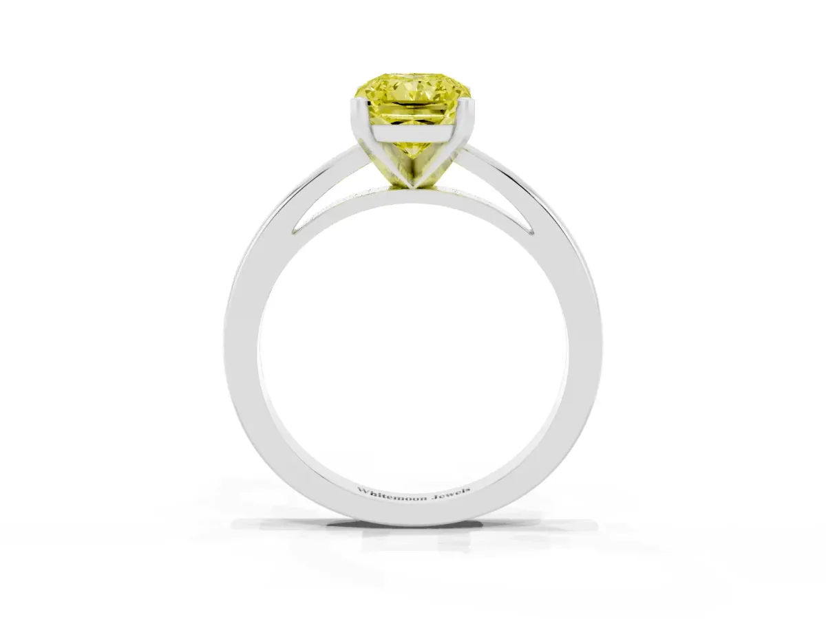 Fancy Yellow Radiant Cut Solitaire Diamond Engagement Ring with Four-Prong Setting on a Classic Band White gold