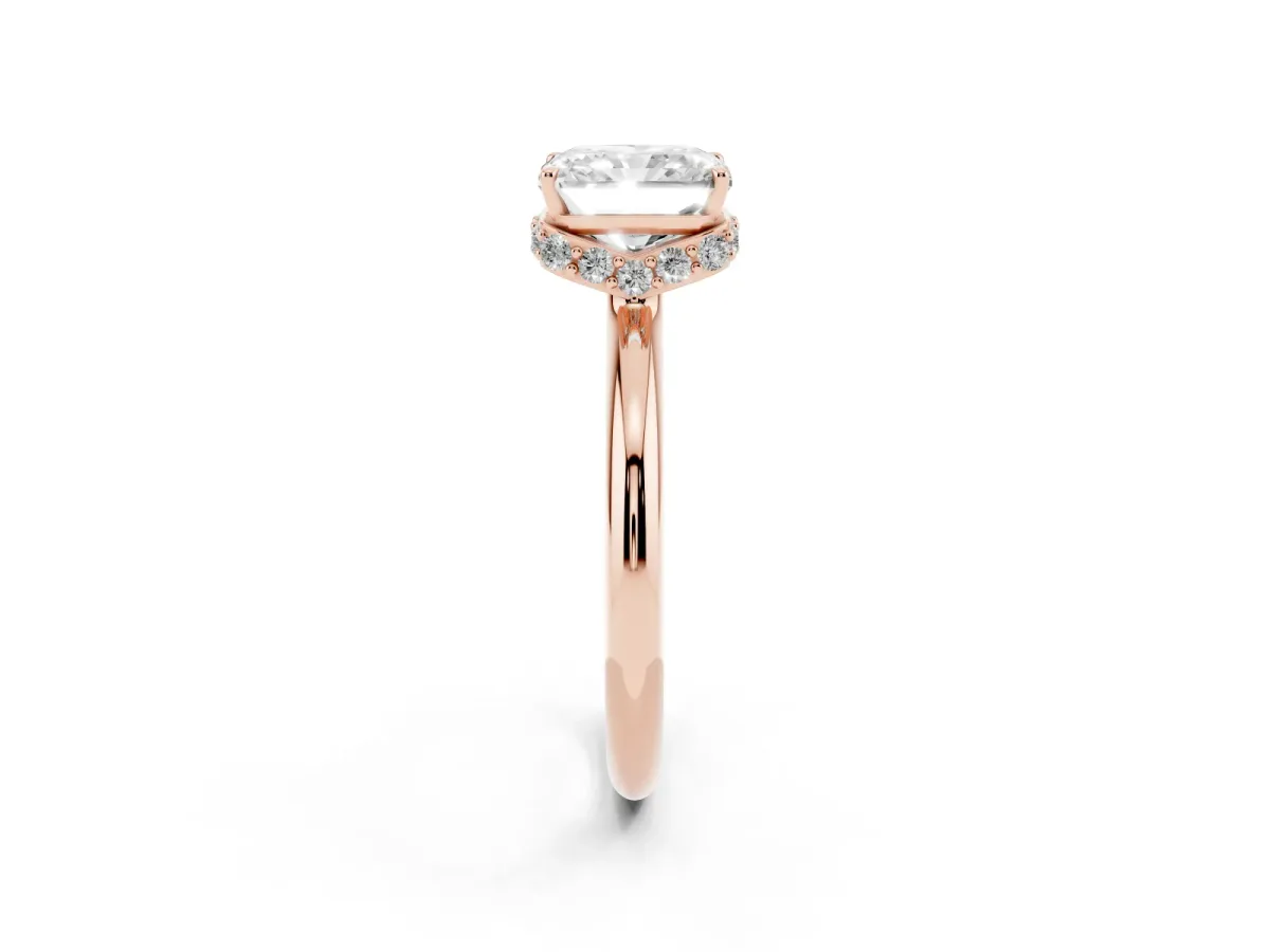 Radiant Cut Brilliant Solitaire Engagement Ring with Six-Prong Setting and Classic Band Rose gold