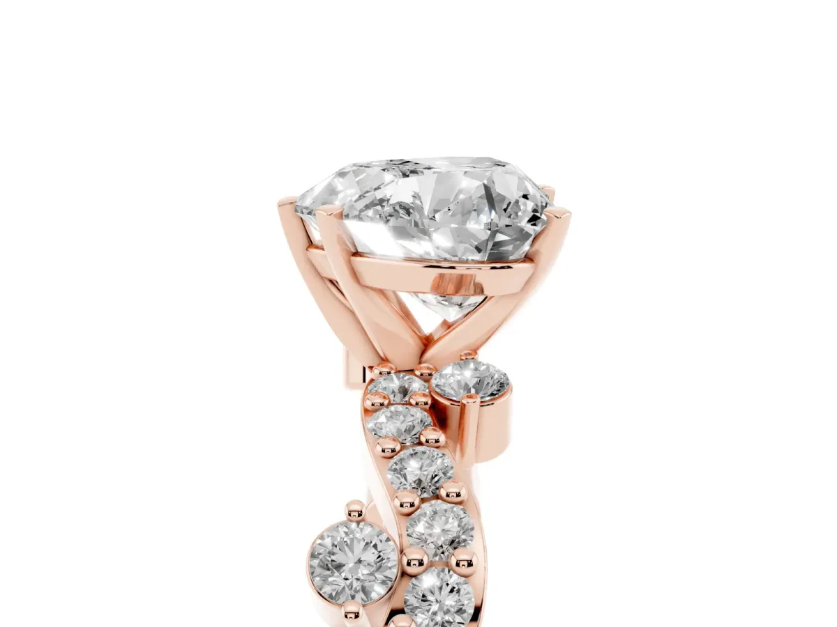 Heart Cut Cut Solitaire Diamond Twisted Band with Pave Setting Rose gold