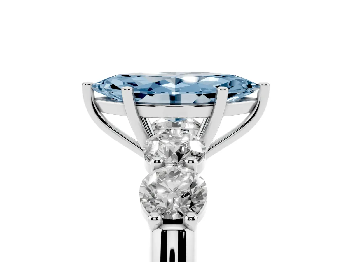 Fancy Blue Marquise Cut Cut Five-Stone Prong Set Diamond Ring with Classic Band Silver
