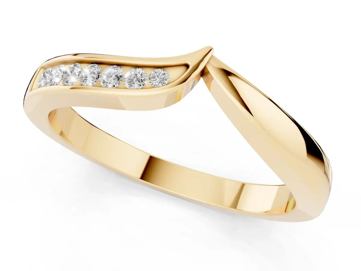 Channel Set Round Diamond Contour Band Yellow gold