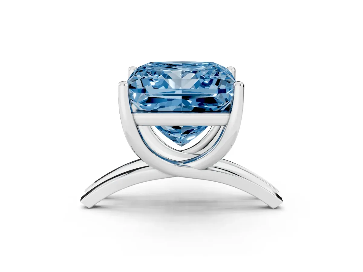 Fancy Blue Princess Cut Cut Diamond Solitaire Engagement Ring with Tapered Plain Band and Four-Prong Setting White gold