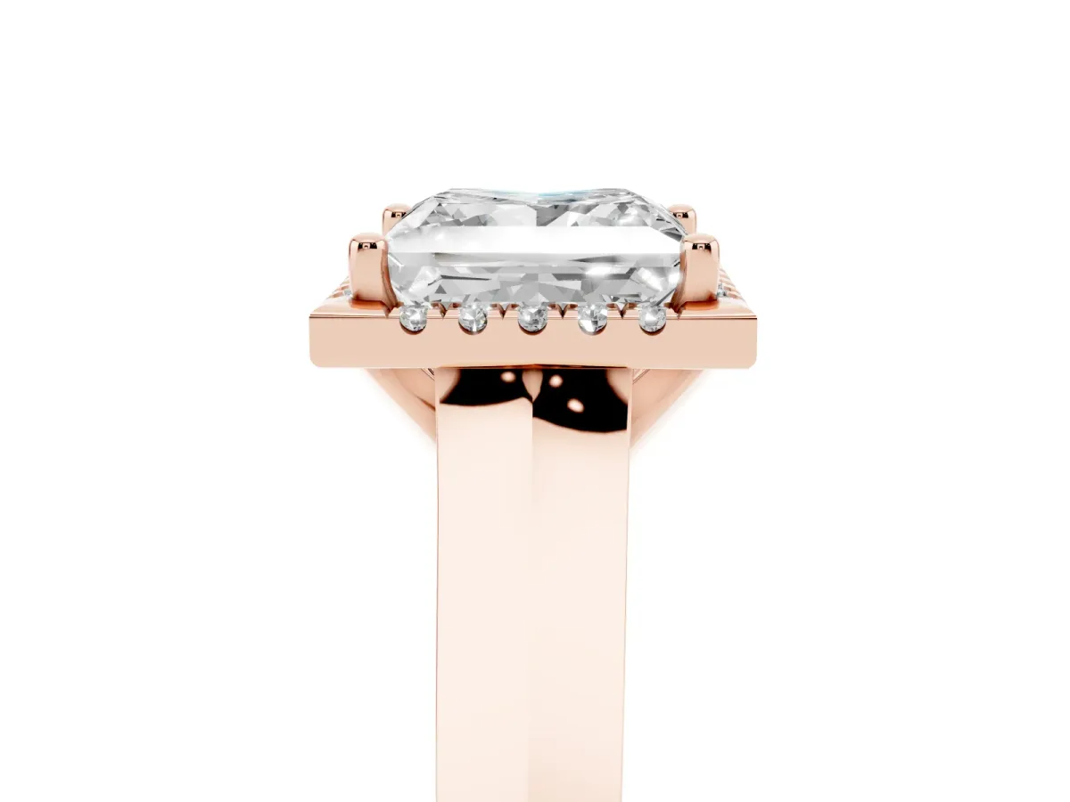 Princess Cut Halo Diamond Ring with Cathedral Band and Four-Prong Setting Rose gold