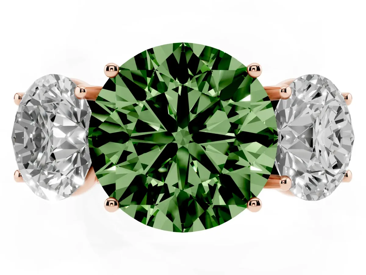 Fancy Green Three-Stone Round Cut Diamond Braided Band Ring with Four-Prong Setting Rose gold
