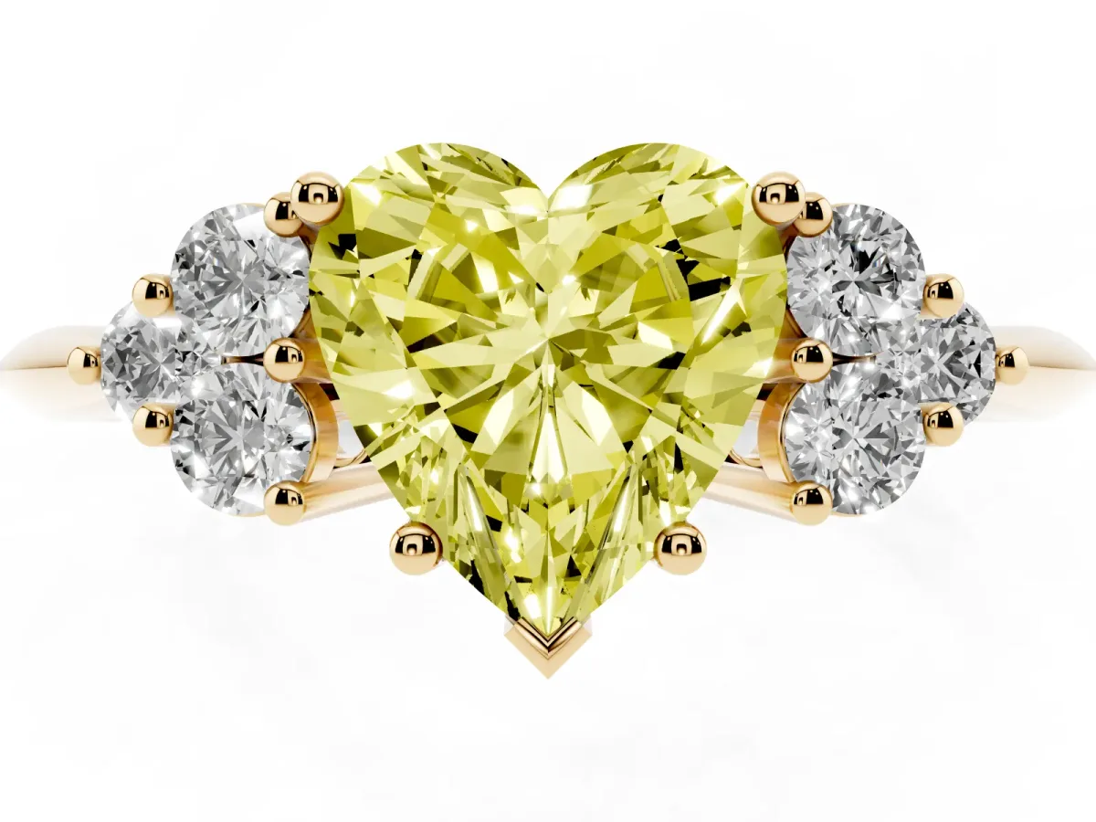 Fancy Yellow Heart Cut Cut Diamond Cluster Ring with Solitaire Band and Four-Prong Setting Yellow gold