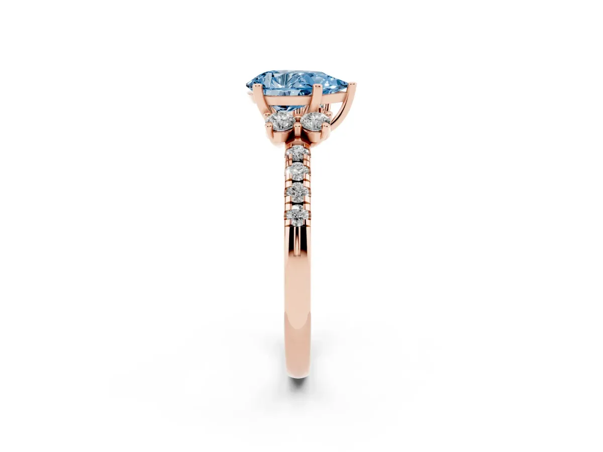 Fancy Blue Pear Cut Diamond Three-Stone Pave Band with Four-Prong Setting Rose gold