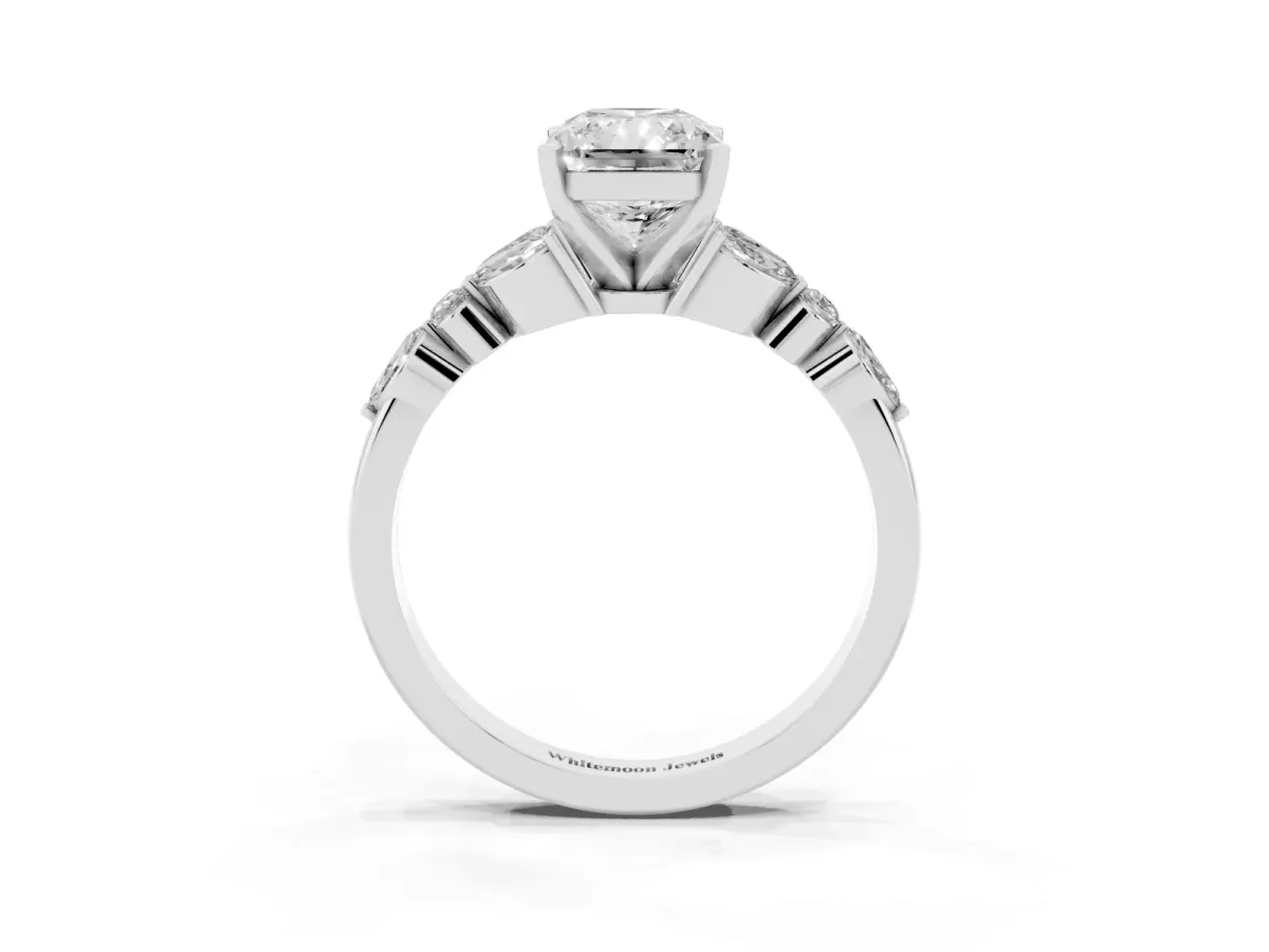 Radiant Cut Diamond Solitaire Ring with Side Stones and Four-Prong Setting Silver