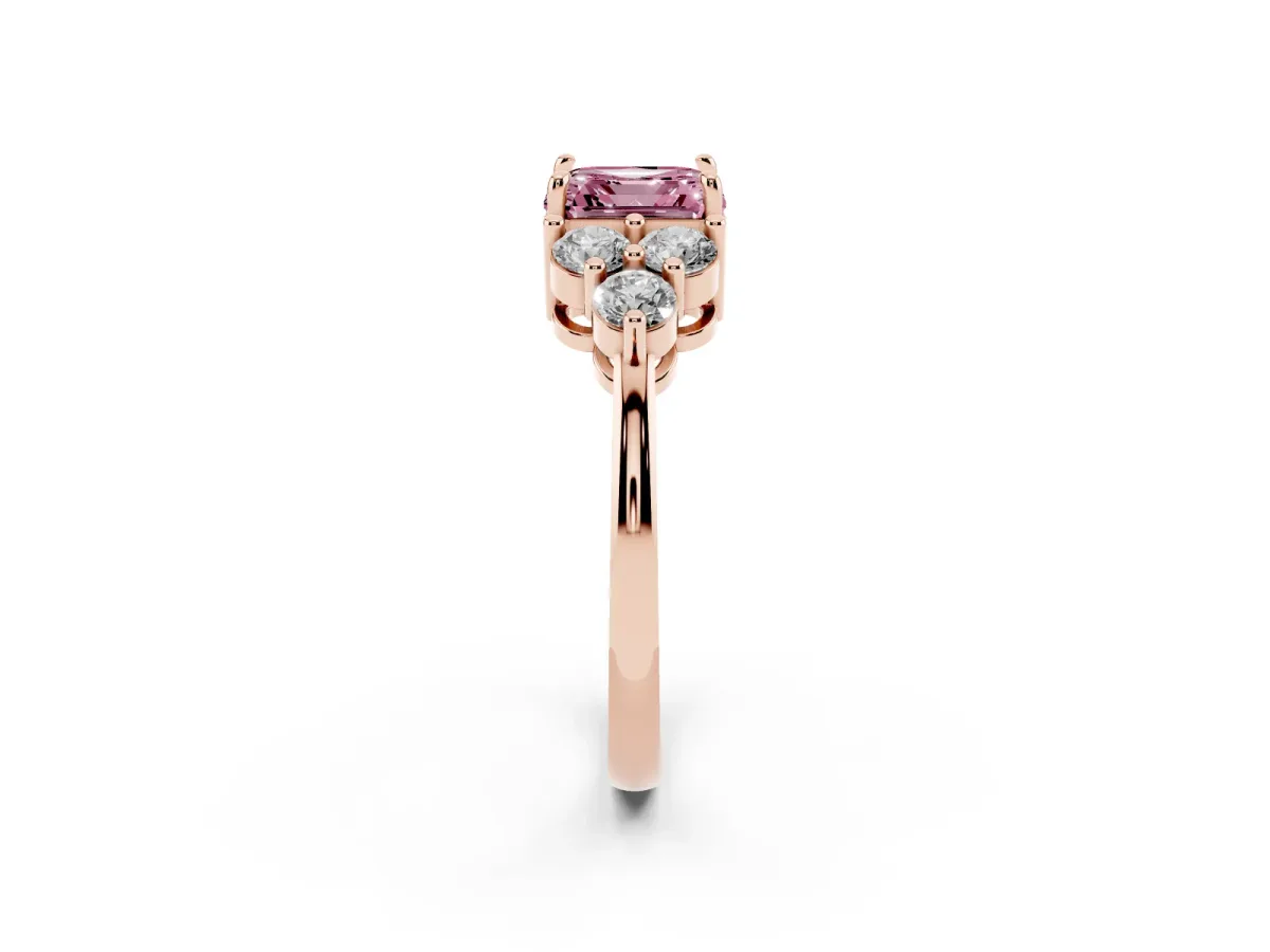Fancy Pink Asscher Cut Brilliant Diamond Cluster Accent Solitaire Ring with Prong Setting Rose gold
