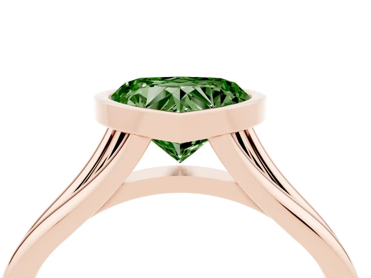 Fancy Green Bezel Set Heart Cut Cut Solitaire Ring with Tapered Band Rose gold