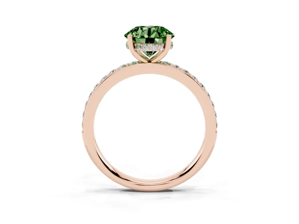 Fancy Green Round Cut Cut Diamond Pavé Band Ring with Four-Prong Setting Rose gold