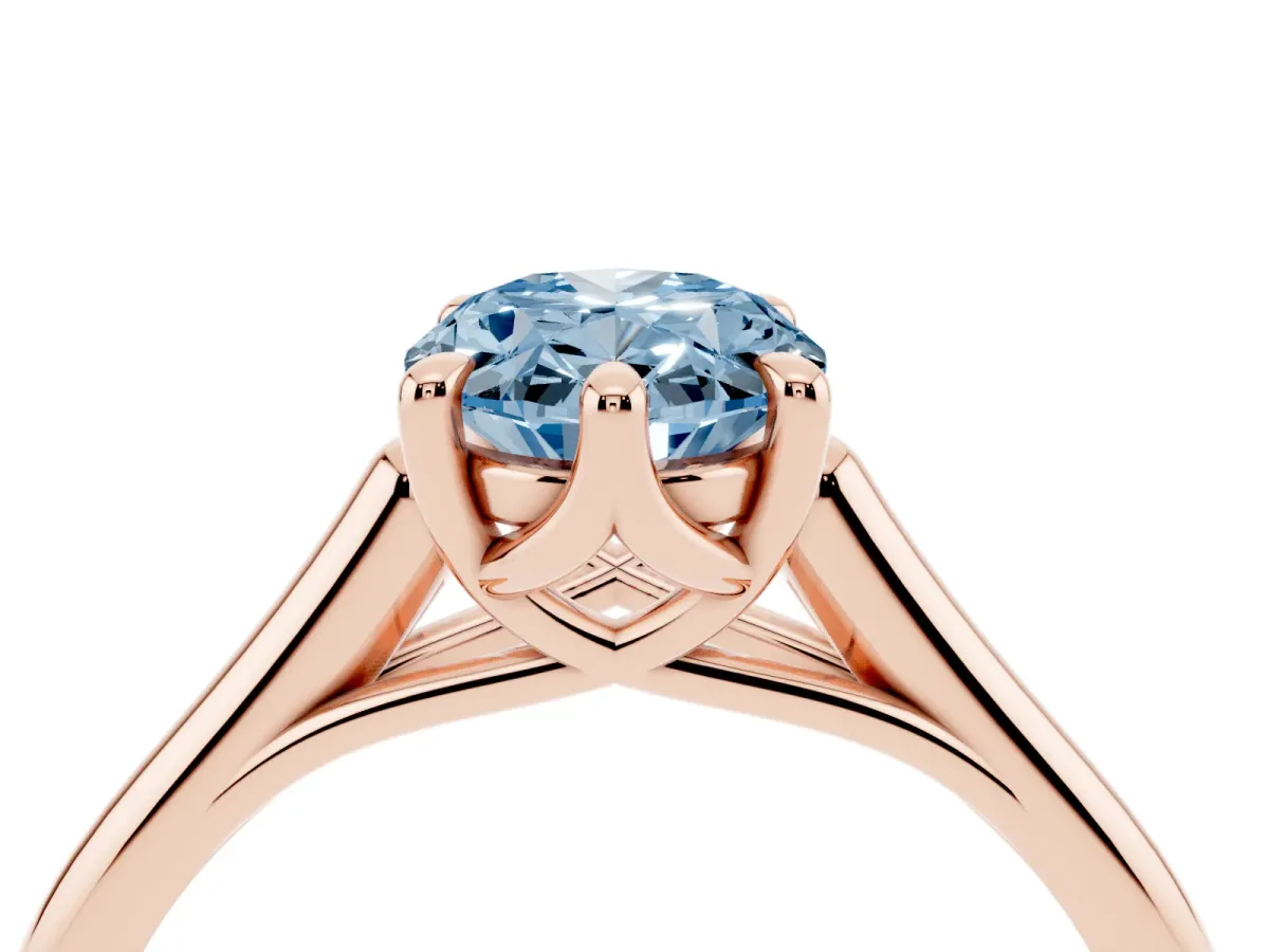 Fancy Blue Oval Cut Solitaire Engagement Ring with Six-Prong Setting and Classic Band Rose gold