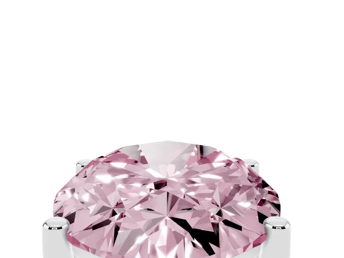 Fancy Pink Oval Cut Cut Diamond Solitaire Engagement Ring with Tapered Plain Band and Four-Prong Setting Silver