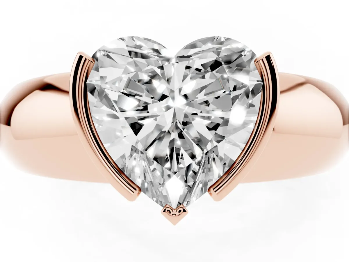 Heart Cut Solitaire Tension Set Diamond Ring with Wide Band Rose gold